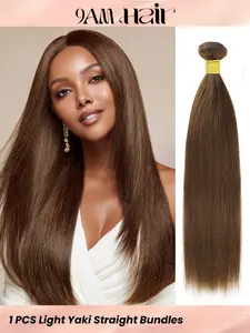 1PCS 4#-YK Yaki Straight Human Hair Bundles, Medium Brown Brazilian Hair Weave