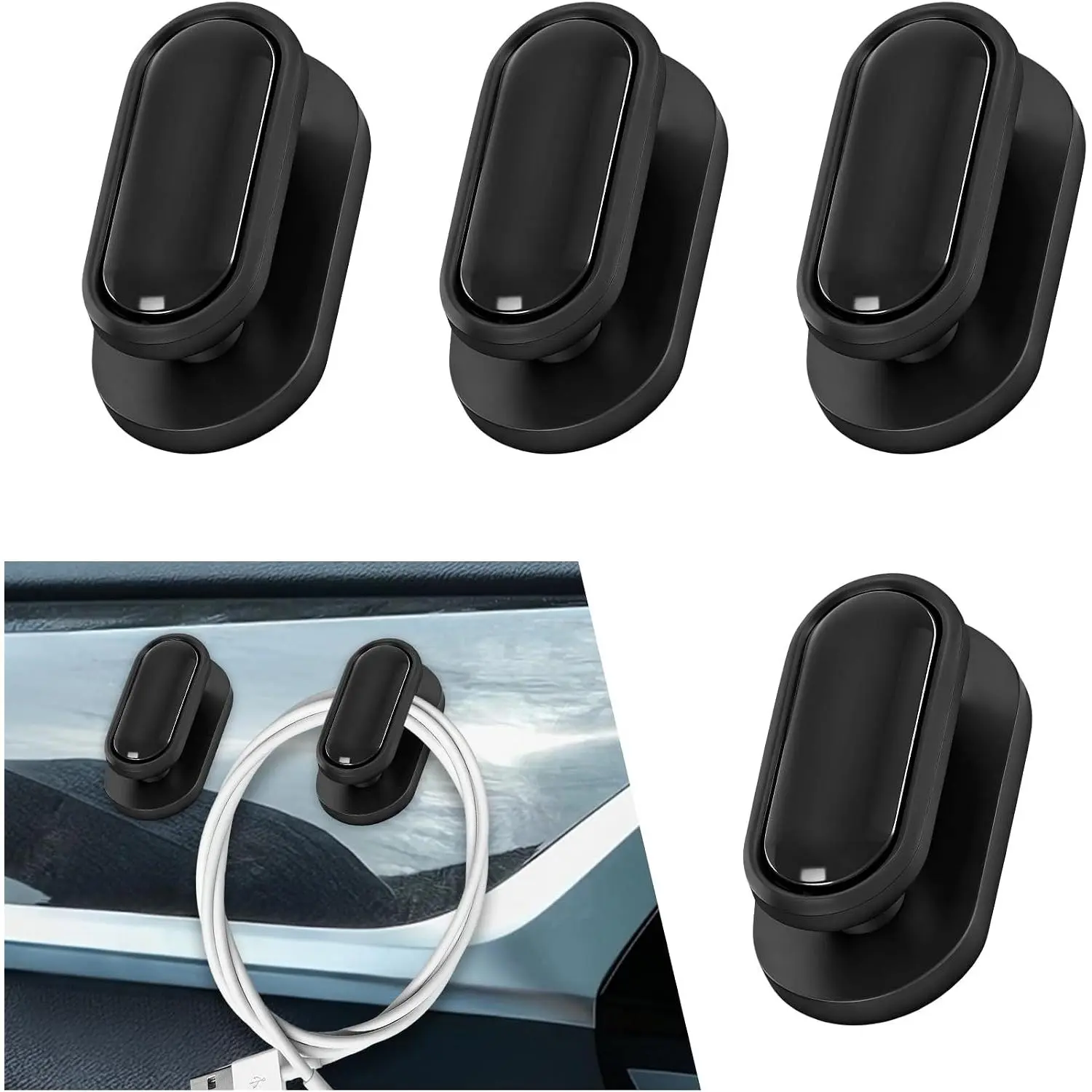 4 count  Mini Hooks, Black | Self-Adhesive Dashboard Hook, Multifunctional Auto Backseat Hanger, Interior Invisible Hook Sticker, For Key, Mask, Earphone