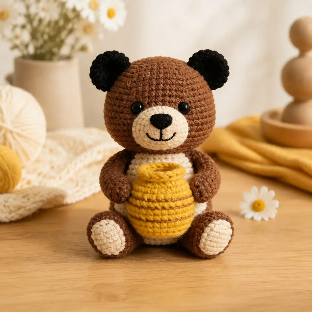 DIY Crochet Honey Bear Doll Kit, Beginner Friendly Amigurumi Tutorial Set, Perfect Gift Idea, Handmade Craft Supplies