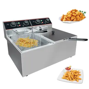 Commercial Electric Deep Fryer, 6L/8L/11L, Single or Double Tank, Stainless Steel, Adjustable Temp, 1500W
