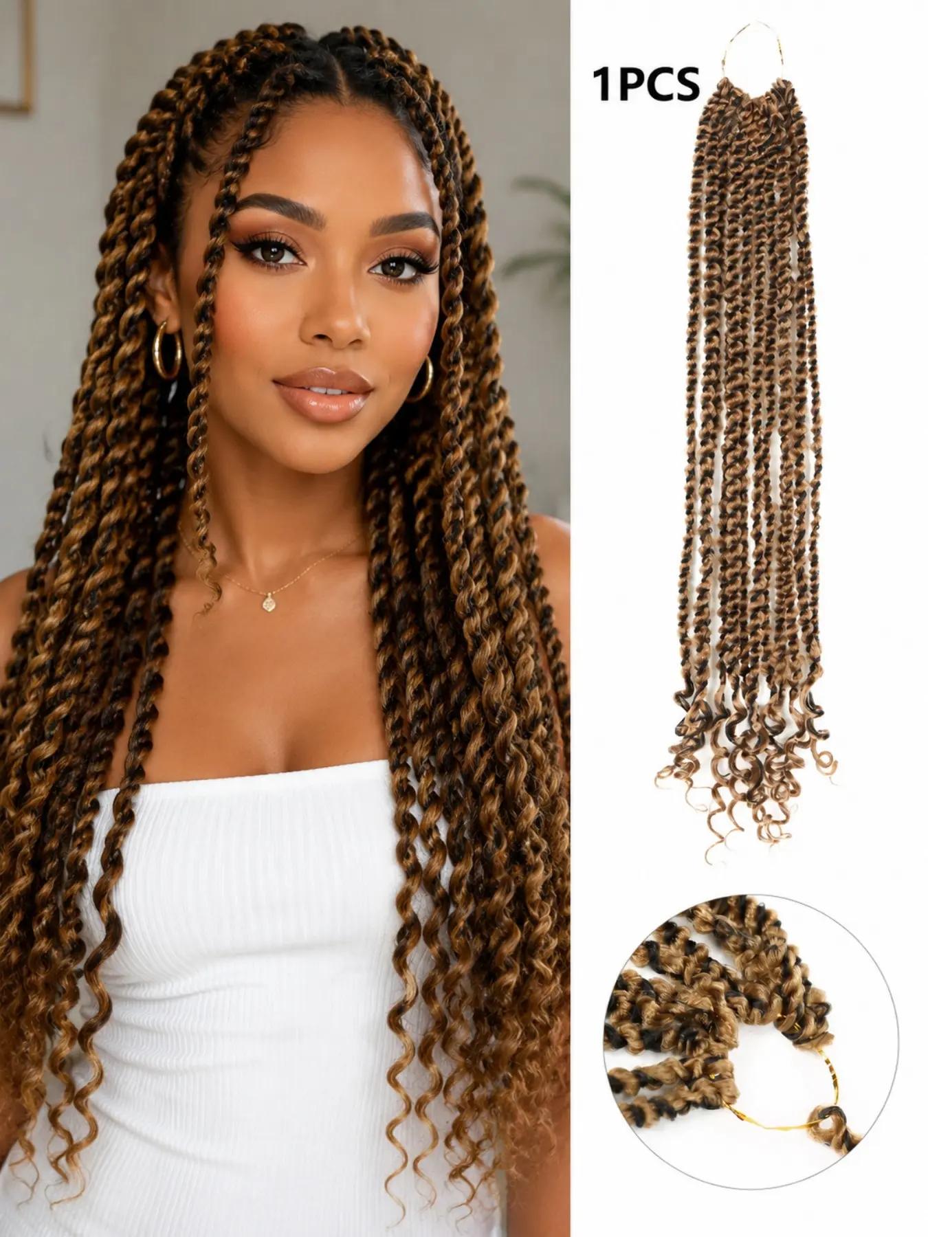 24 Inch Pre-Twisted Box Braids Crochet Hair, Synthetic High-Temp Fiber Pre-Looped Braiding Extensions for Women & Men,Black with Golden Highlights, Soft Bouncy Tangle-Free, Easy Install for Daily Wear, Party & Holiday