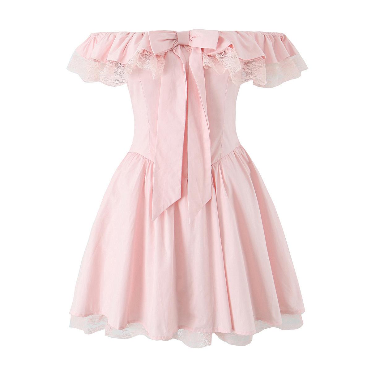 Pure Desire Off-Shoulder Ruffle Sleeve Lace Bow Belt Puffy Princess Dress
