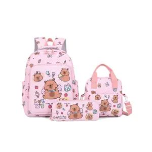 3pcs Cartoon Capybara Cute Large Capacity Travel Backpack Set, Suitable For School, Graduation And Various Occasions