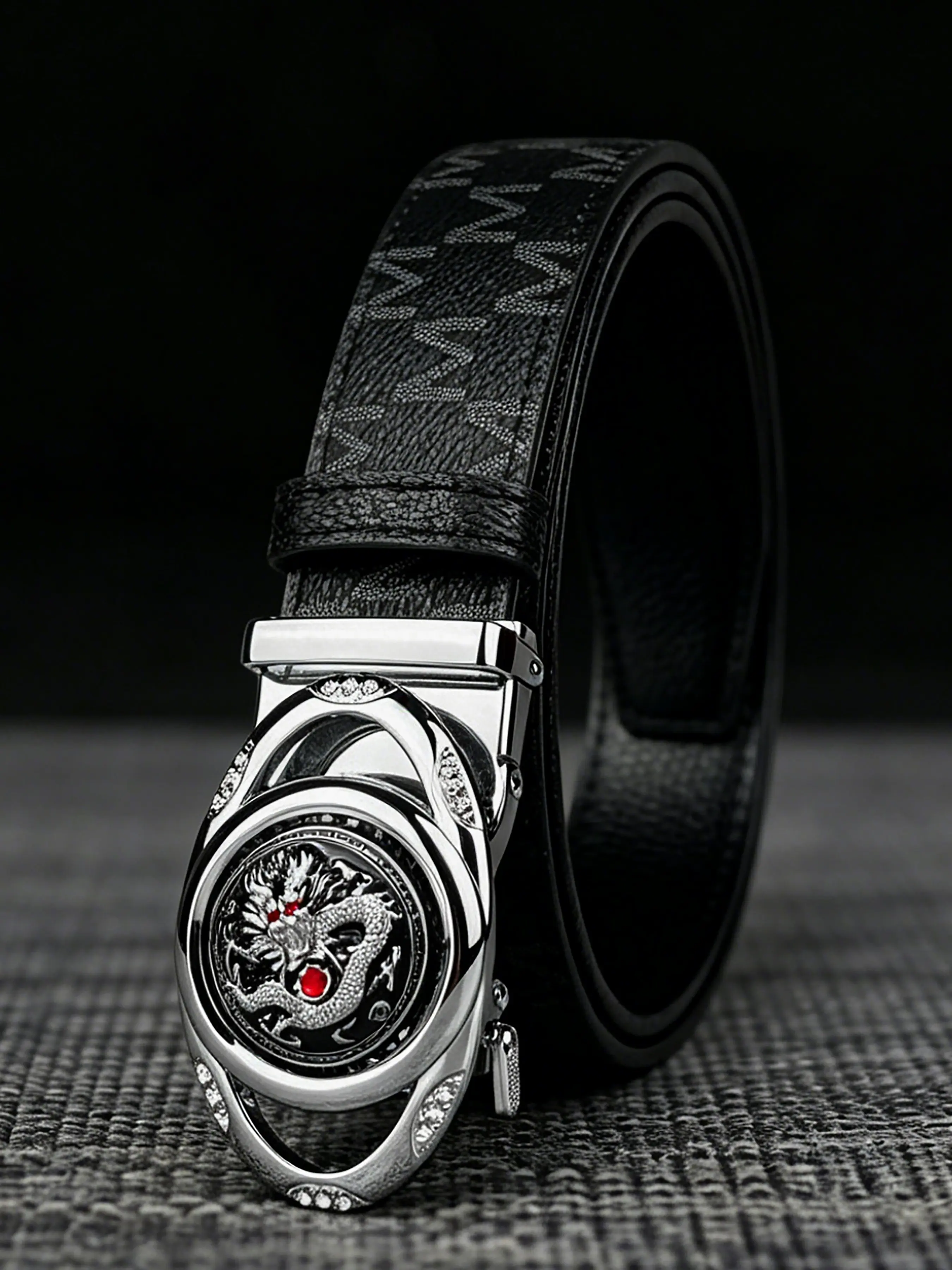 Men's casual fashion belt, Chinese dragon pattern, rhinestone decoration, Rhinestone Studded Belt, with 1.38in/3.5cm wide personalized letter embossed belt, suitable for daily work and going out.