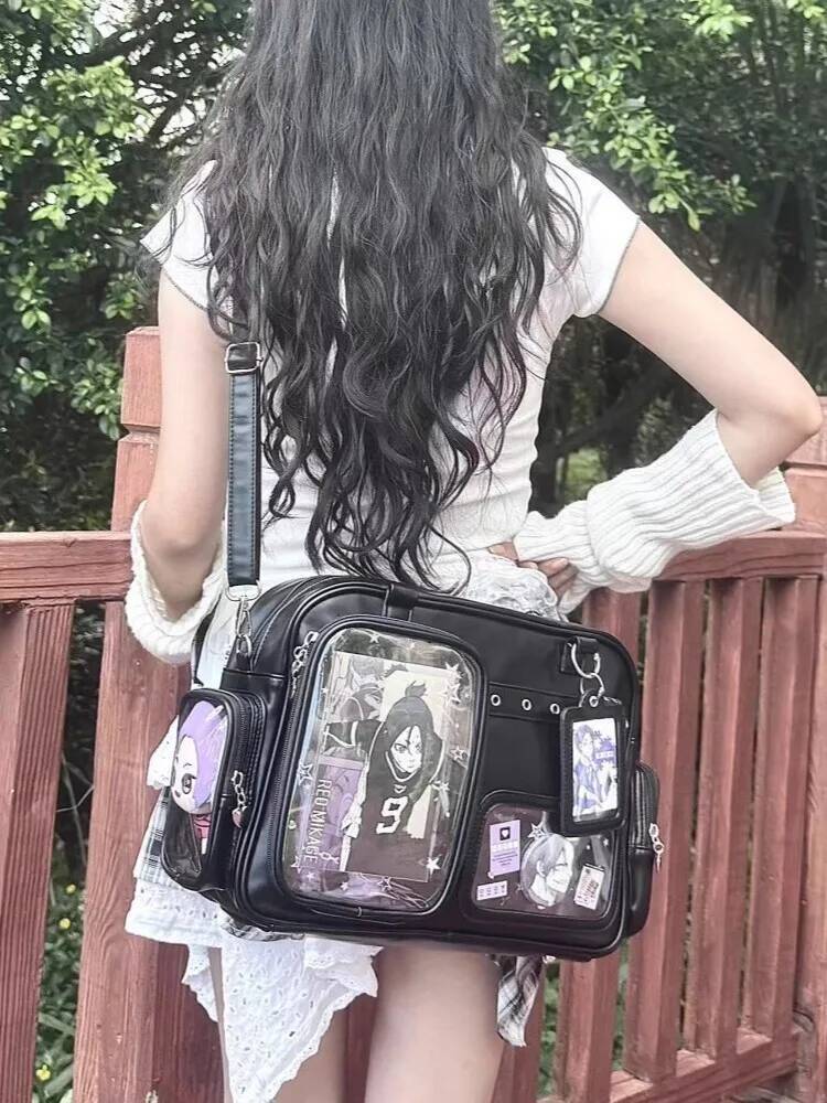 Y2K New Cute Ita Bag Concert Large Capacity Backpack Lolita Girl Transparent Shoulder Bag DIY Badge Display Casual Crossbody Bag