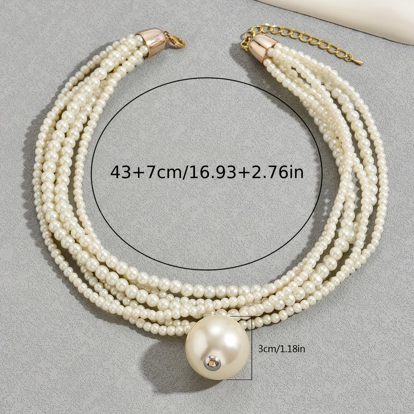 Luxurious Multi-Layer Bead Necklace Large Faux Pearl Round Pendant Elegant Women Handmade Stackable Artificial Pearls Necklace Vintage Adjustable Clavicle Chain Party Birthday Wedding Engagement Anniversary Jewelry