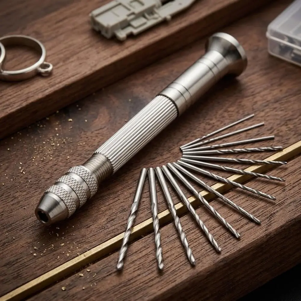 Mini Aluminum Alloy Hand Drill Set, Keyless Chuck Portable Manual Drill, Precision Micro Drill Tool Kit with Twist Bits for DIY Model Making, Jewelry Woodworking, Student Craft Projects, Diy Tools