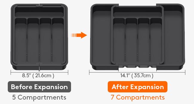 Silverware Drawer Organizer, Expandable Utensil Tray for Kitchen, BPA Free Flatware and Cutlery Holder, Adjustable Plastic Storage for Spoons Forks Knives, 8.5-14 x 12", Black