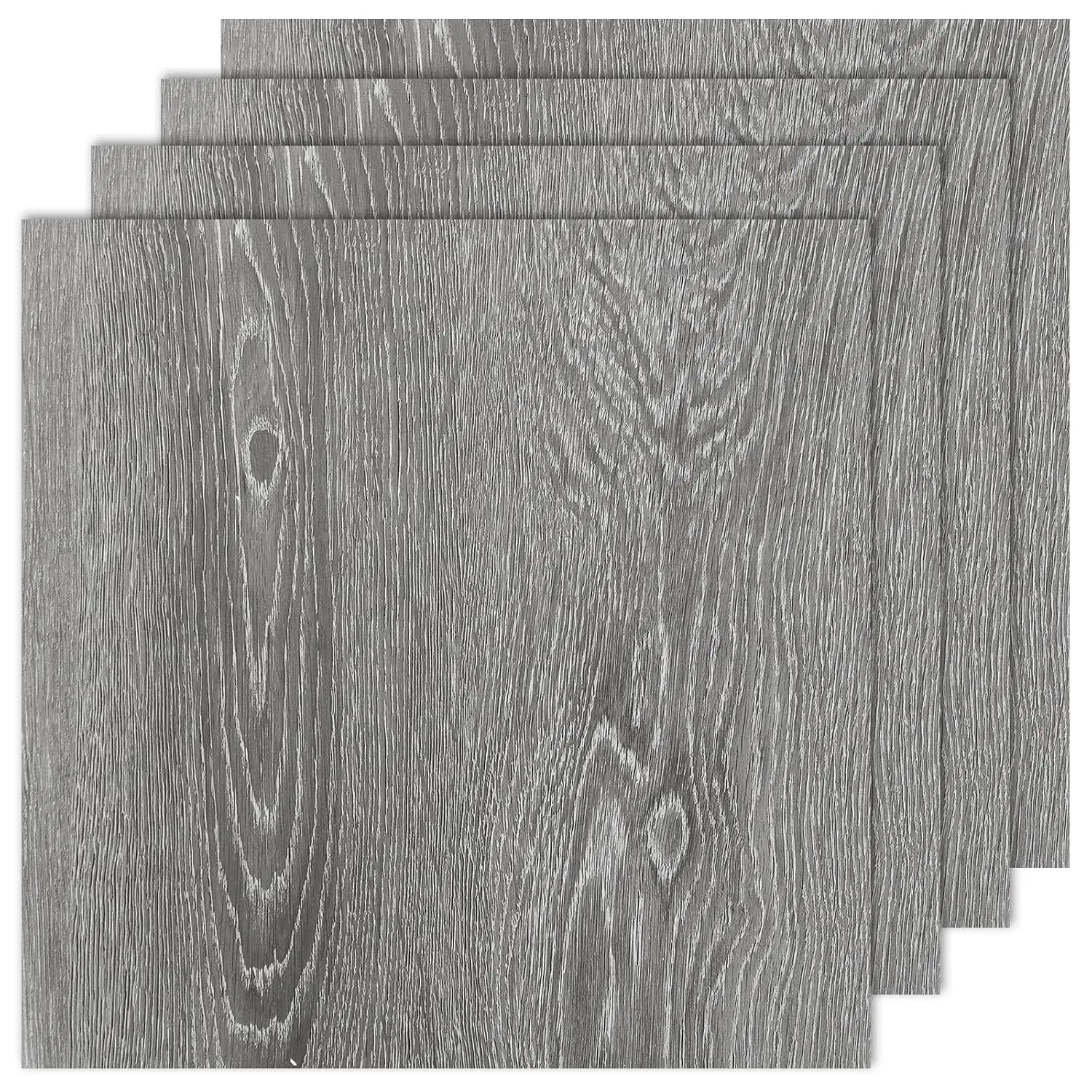 40-Sheet PVC Peel & Stick Vinyl Flooring Tiles, 12x12 In Self-Adhesive Wood Grain Wood Grey Sheet Pack, Waterproof Sticky Laminate for Basement, RV