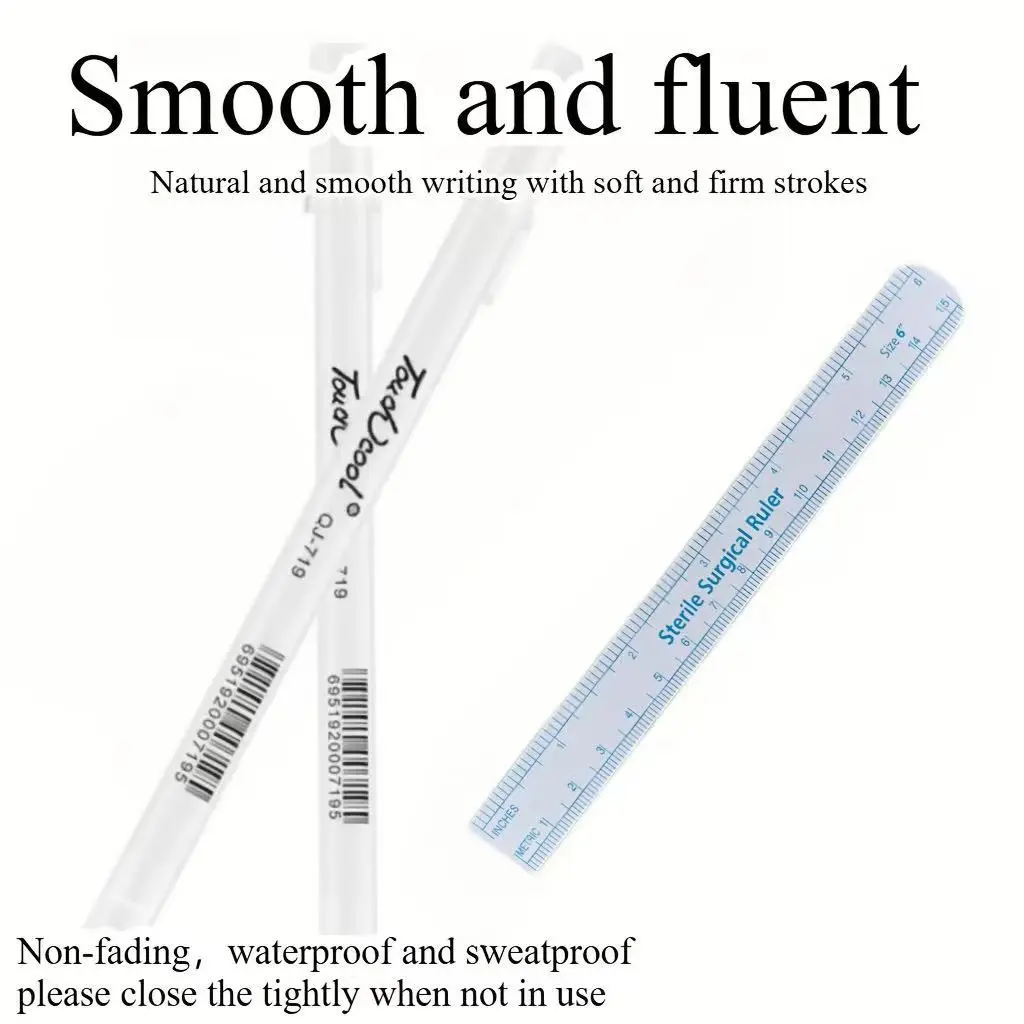Professional Tattoo Marker Set, Tattoo Supplies, 0.8mm/6 Inch Soft Ruler, Non-Fading Waterproof, Comfortable Grip, Ideal Practice Gift, Tattoo Tools