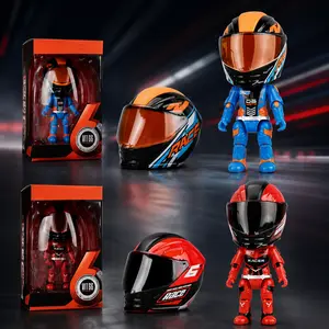 Mini Helmet Heroes Transforming Ornaments, Motorcycle Helmet Action Figure with Movable Joints, Hidden Racer Inside, Foldable Design for Storage