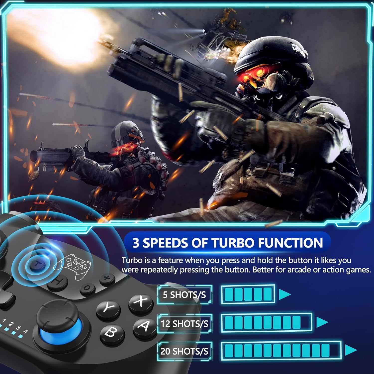 Upgraded  Controller,  Pro Controller for  2/Lite/OLED,  Remote Gamepad with Hall Effect Joystick, 6-Axis Gyro, Dual  & Turbo (Black)