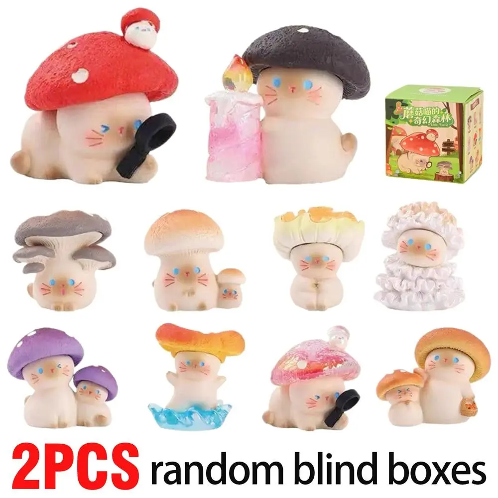 Mushroom Cat Fantasy Forest Blind Box Figure, Cute Siamese Cat Mini Collectible Figurine, Kawaii Fantasy Cat Statue for Desk Decor & Home Office, Adorable Gift for Girls, Cat Lovers, Birthday, Halloween, Christmas, Valentine's Day Gifts