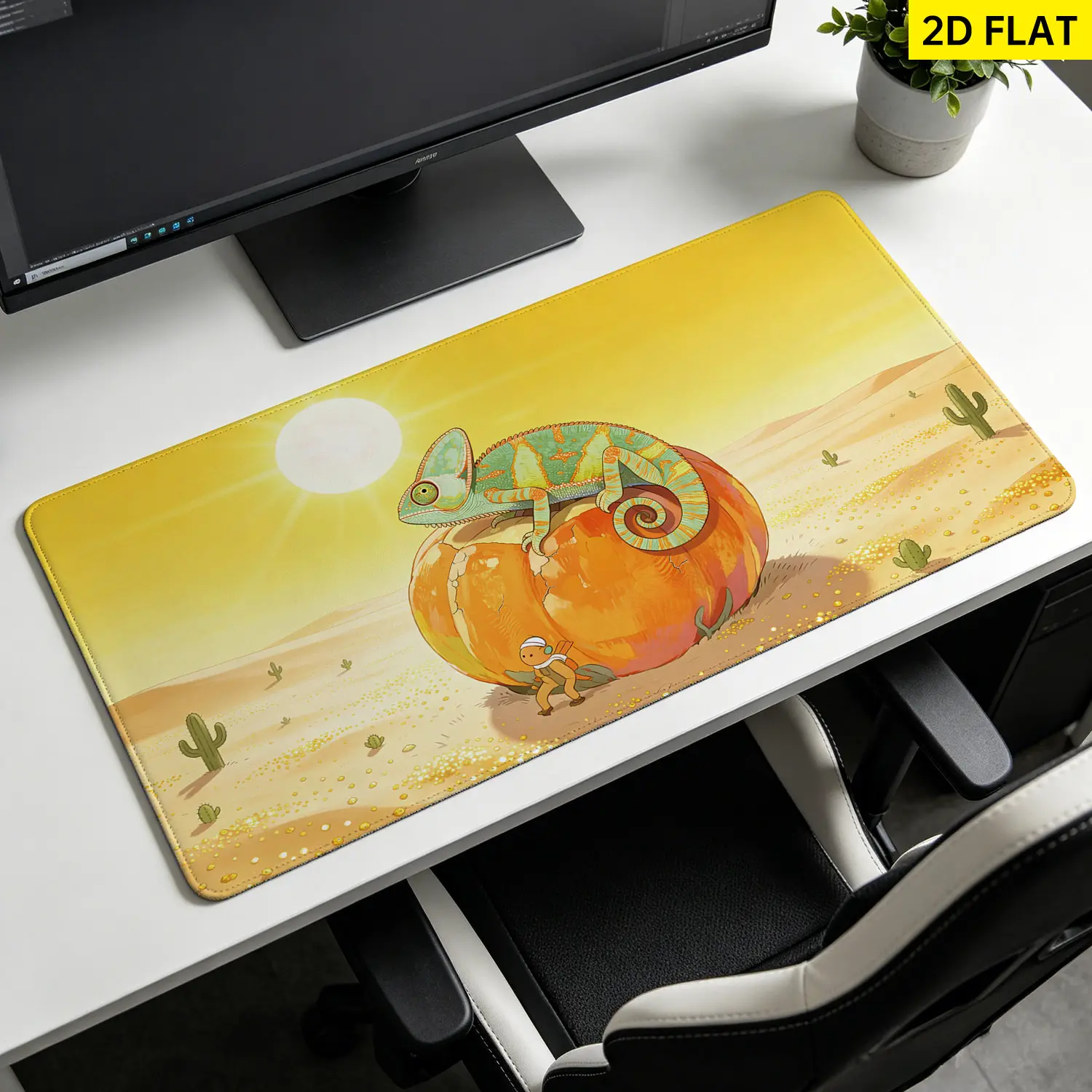 Extra Large desert chameleon art Mouse Pad,Non Slip Rubber Pad,Desktop Decoration Drotection Pad,Washable,Lock Edge Multi Size,Premium Multipurpose Mousepad For Office,Gaming Desk,Gift for Family and Friends