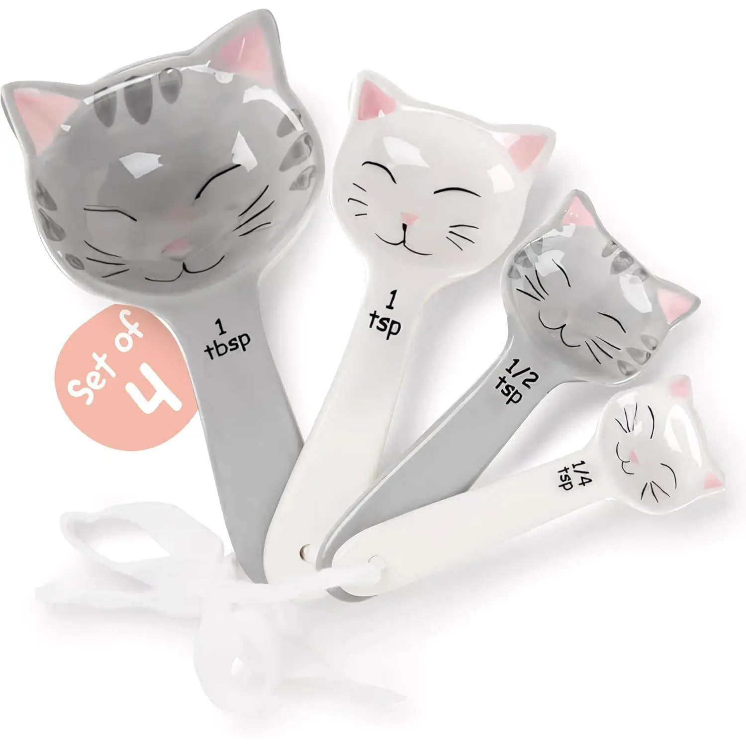 Shaped Ceramic Measuring Spoons -  for Any  Lover -  Ceramic Measuring Spoons Baking Tool - Creative Functional Kitchen Decor - Comes in White and Gray - Set of 4