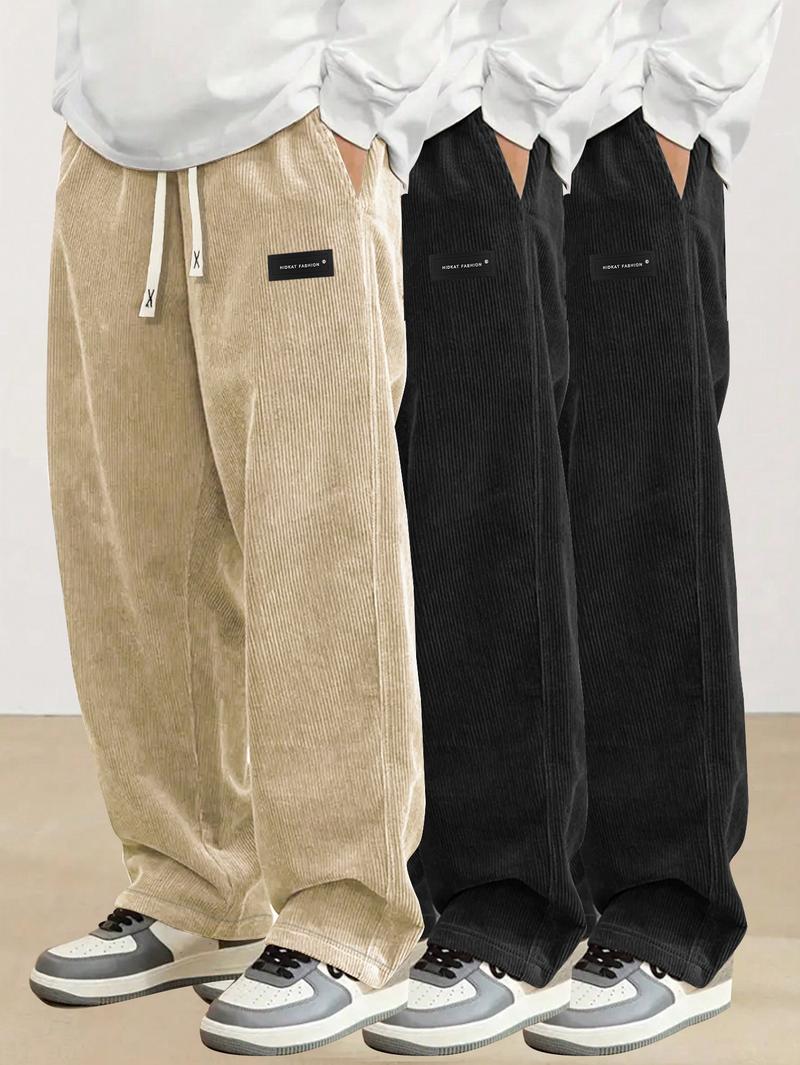 Men's 3-Pack Everyday Corduroy Joggers - Couples Matching Design, Elastic Drawstring Waist Pockets Straight-Leg Pants