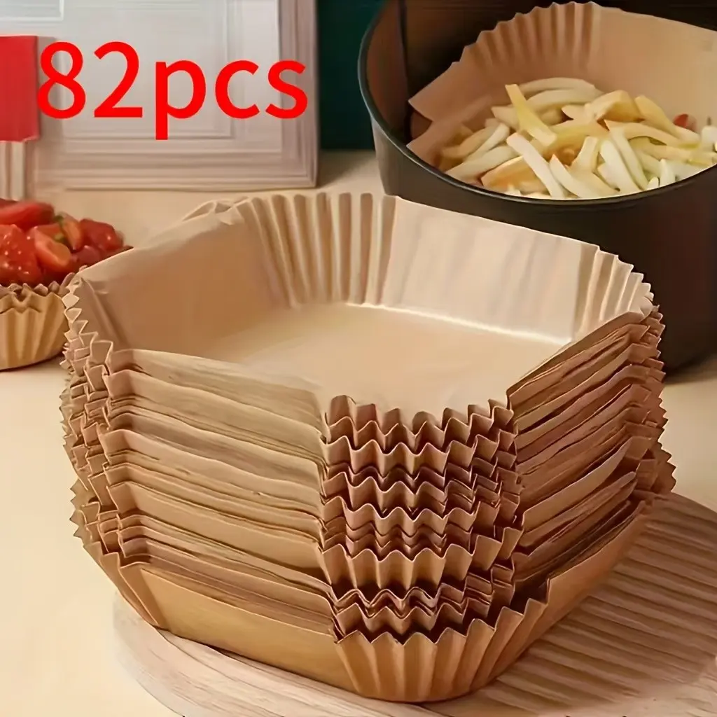 82pcs Air Fryer Liner, Non Stick Paper for Baking, Grilling, And Microwave Ovens - Easy to Clean, Single-layer Paper for Healthier Cooking - Baking Oil Paper