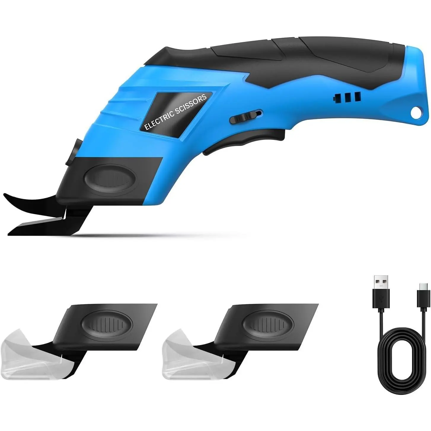 Rechargeable Battery Cordless Electric Scissors - Cardboard Cutting Tool with 1 Spare Blade for Fabric, Carpet, Leather, Blue and Black Indoor Leisure Equipment