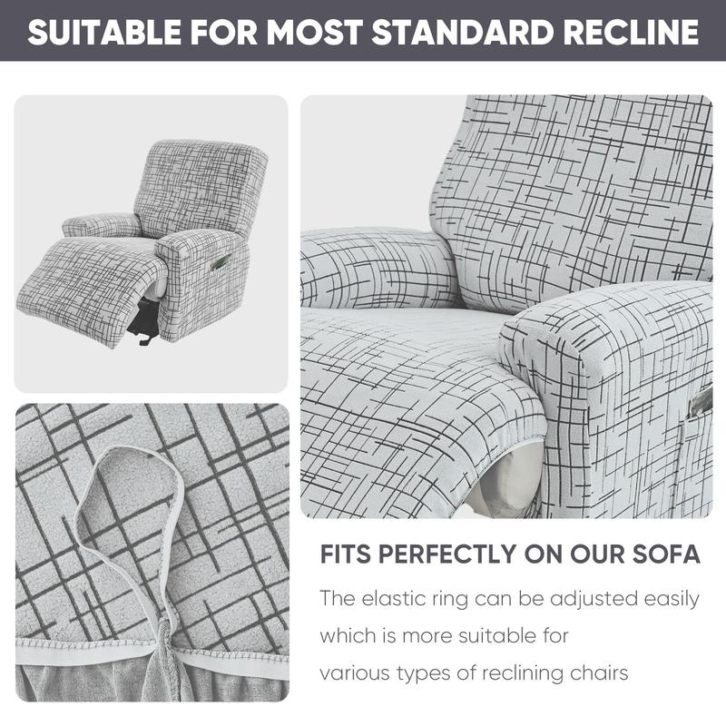 Lavishicover Line Pattern Elastic Recliner Chair Cover for Single Sofa, Noslip Recliner Slipcover with Side Pocket, Furniture Protector for Home Decor