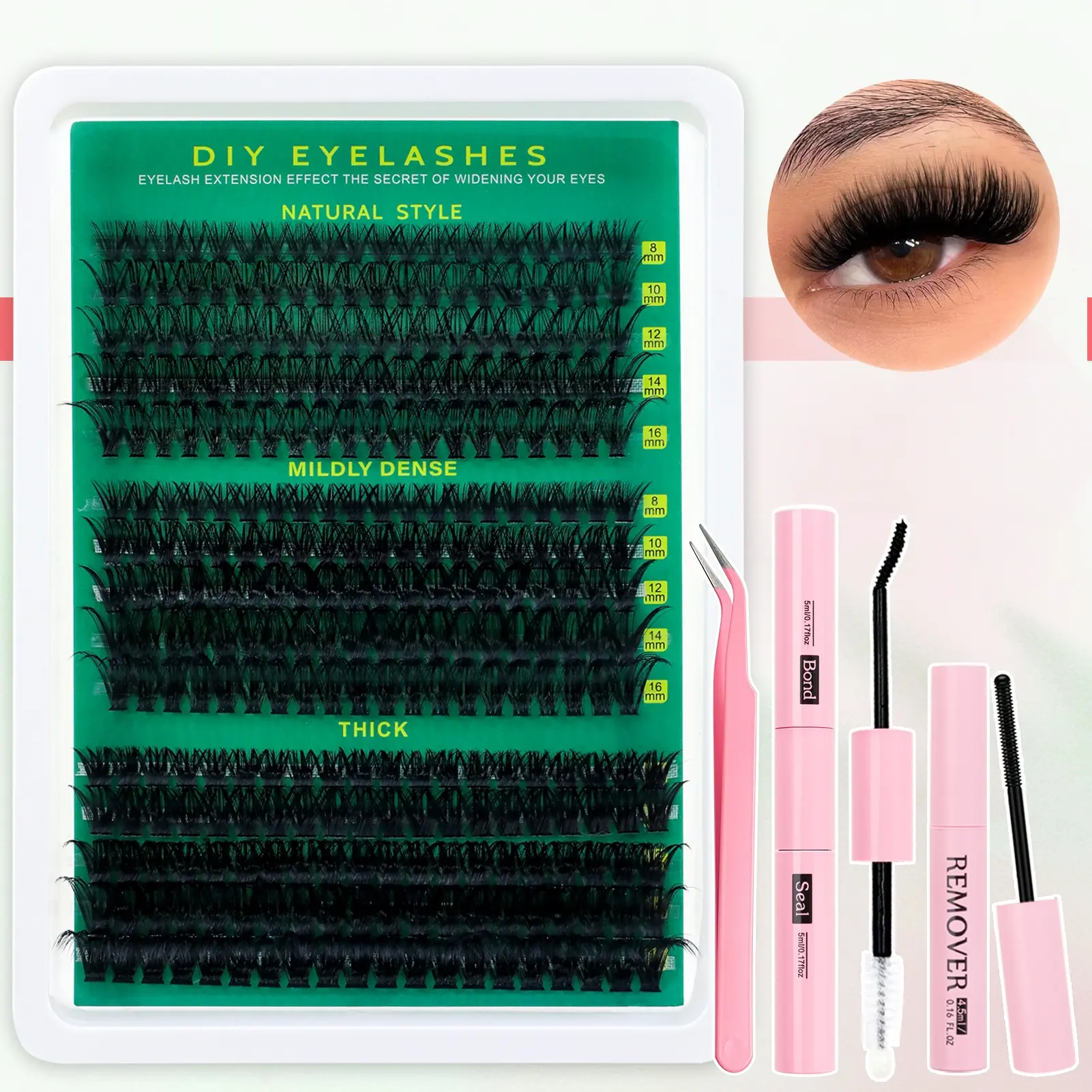 30D+50D+80D false eyelashes are natural, comfortable, breathable, thick and durable, with 300 clusters of fine-stemmed eyelashes, which are suitable for beginners' daily life & dating & partying at home or out. DIY Eyelashes Clusters