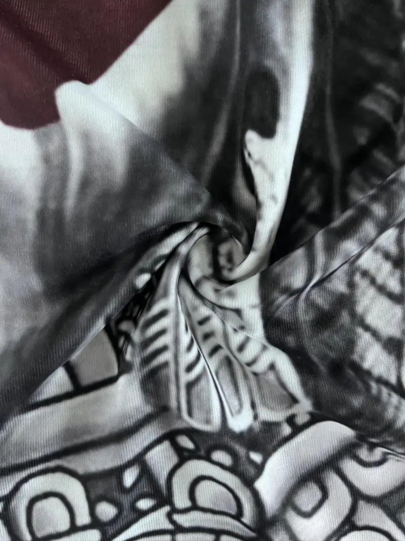 Men's Fashion 3D Maya Culture Print Long Sleeve T-Shirt, Casual Streetwear Top, Comfortable Polyester Blend Fabric, Round Neck Design, Casual Fall & Winter Wear