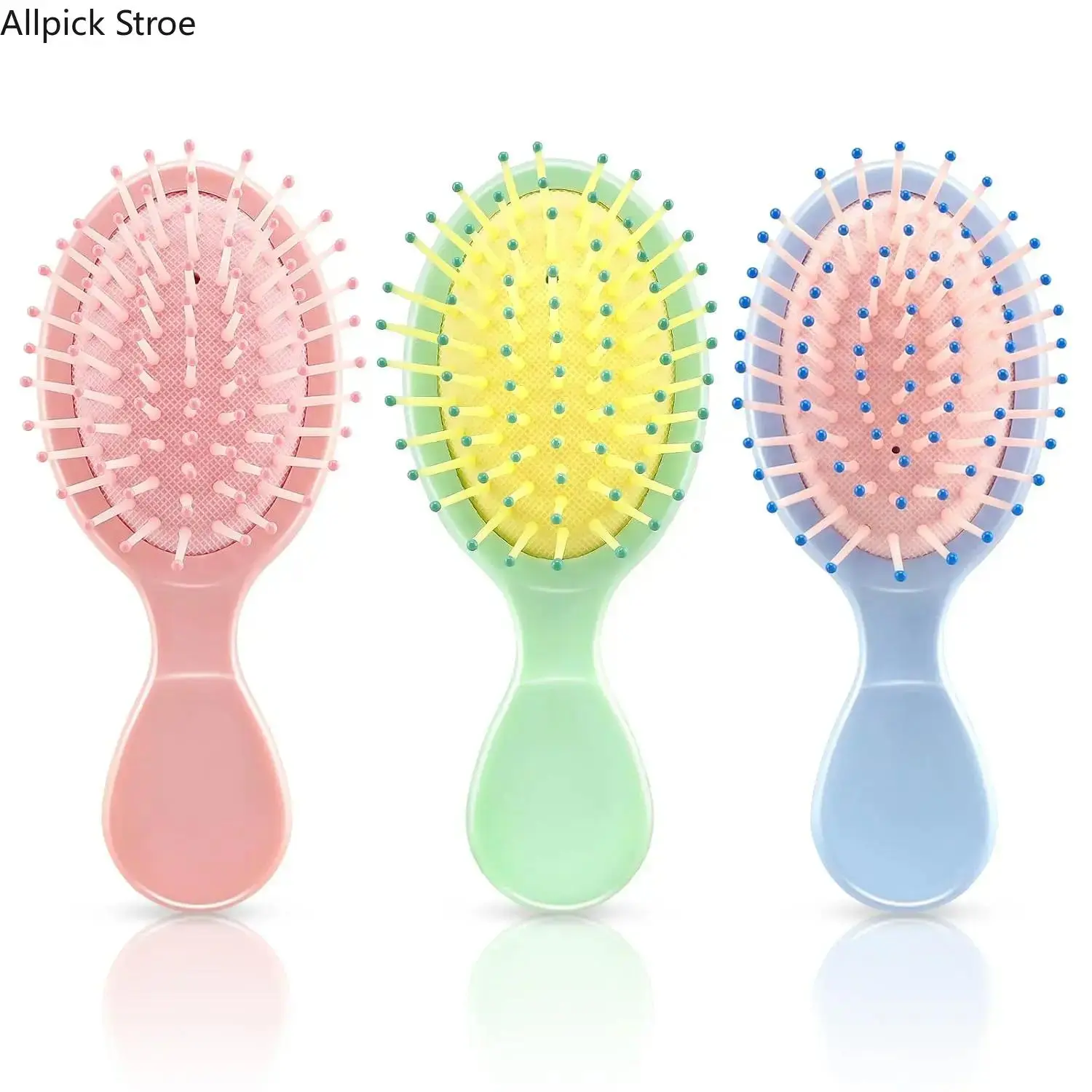 Women's 3-Piece Travel Hairbrush Set, Mini Plastic Detangling Hair Brushes with Soft Bristles for Wet & Dry Hair, Lightweight Compact Luggage Bag Accessory (Pink, Green, Blue), Detangling Hair Brush