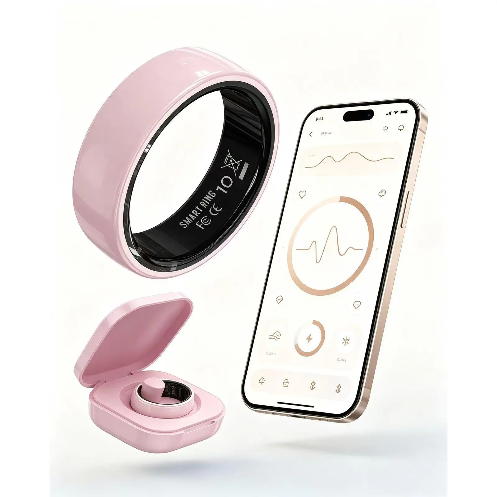 Ceramic Finger Ring, Step Counter, Heart Rate Monitor, Blood Oxygen Detector, HRV Tracking, Sleep Monitor, Gesture Control, 5ATM Waterproof Fitness Ring