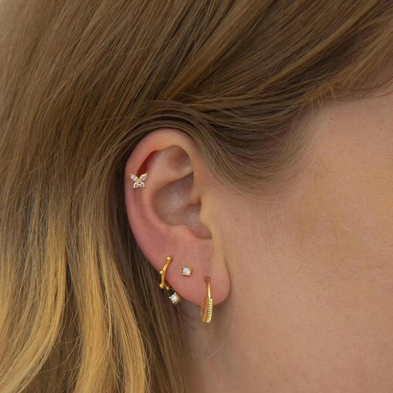 925 Sterling Silver 18K Gold CZ Butterfly Screw Back Stud Earrings for Women Cartilage Tragus Earlobe Conch Piercing Jewelry