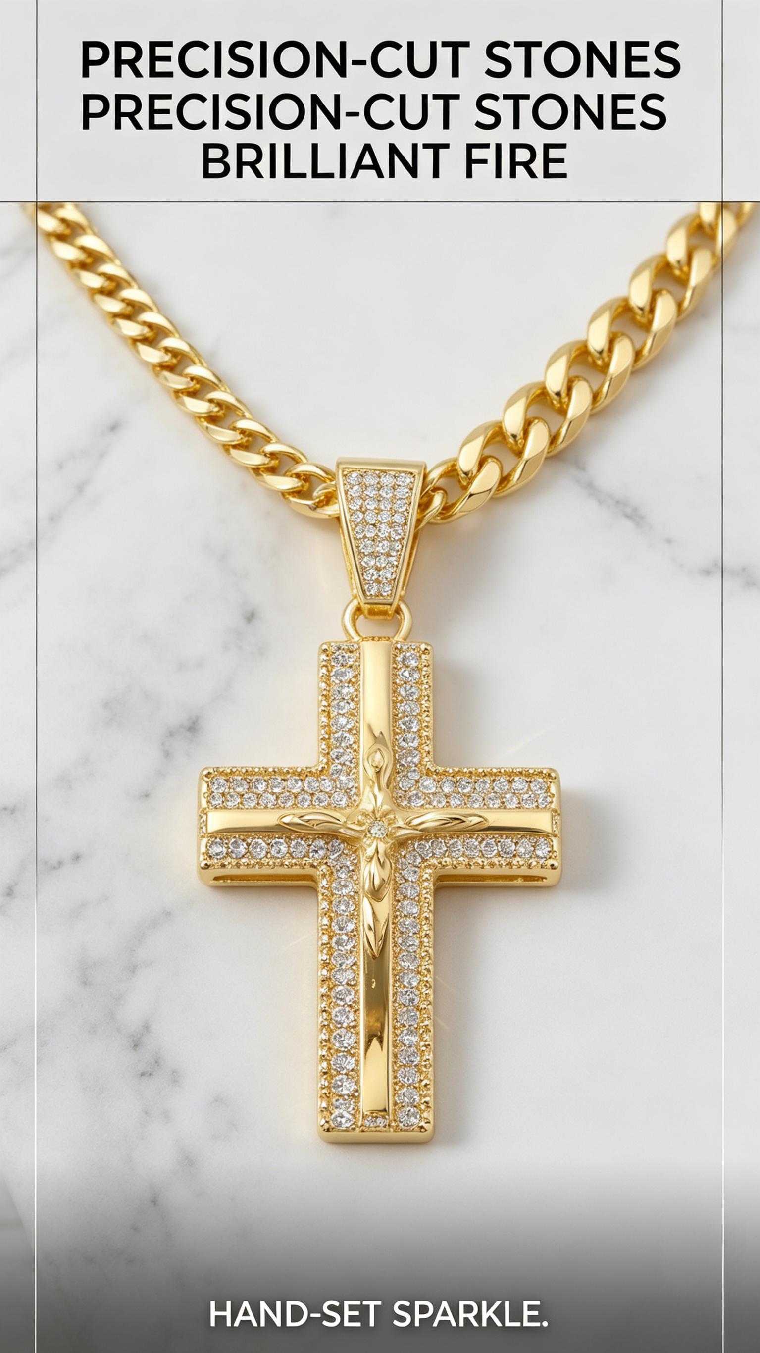 Men's Hip Hop Cross Necklace Iced Out Design with Cuban Chain