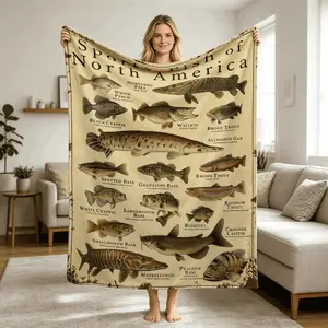 Blankets Sports Fish Of North America Largemouth Bass Walleye Brook Trout Educational Flannel Blanket Soft Throw Kids Blanket Adult Blanket For Fishing Fans Camping Bedroom Sofa Home Goods