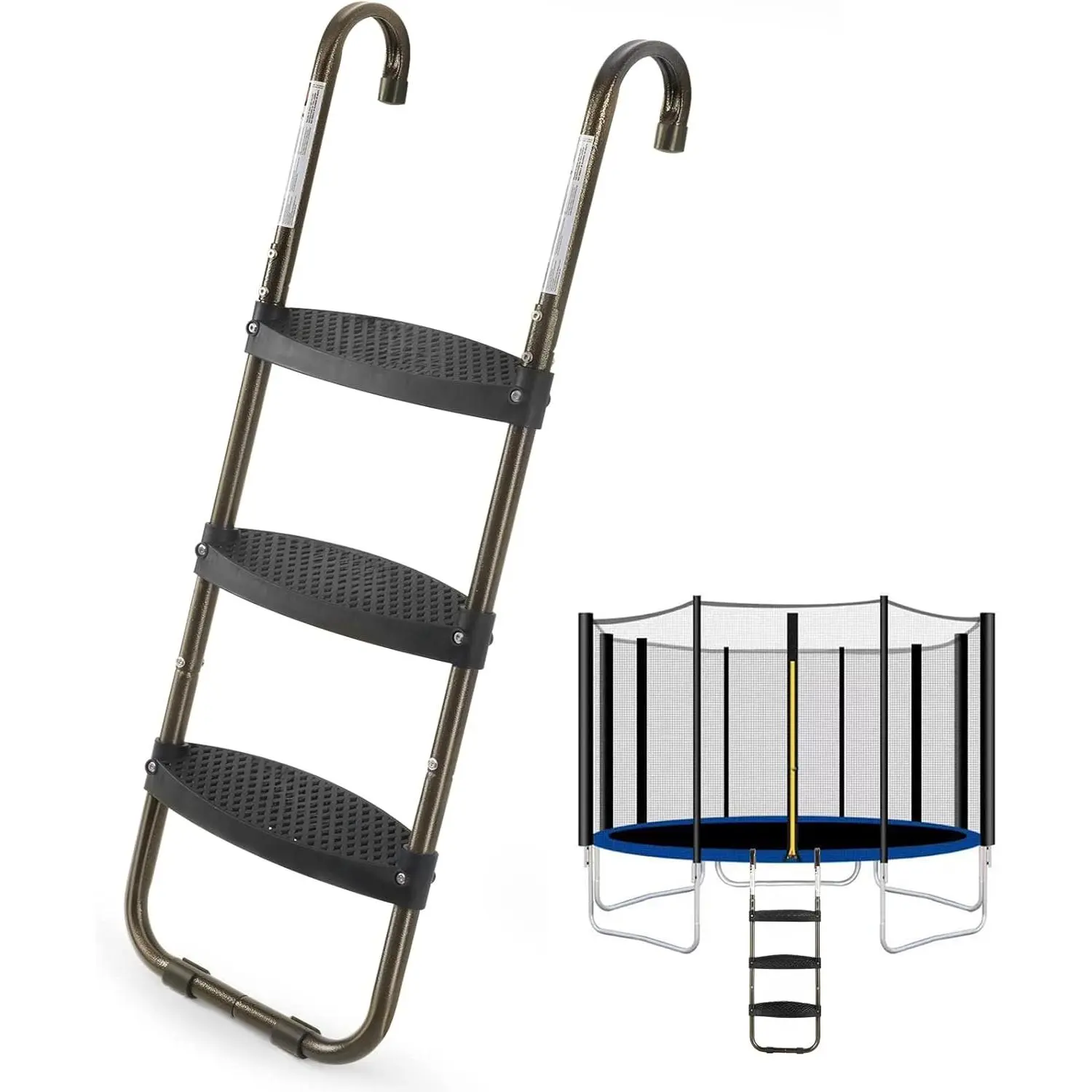 Trampoline Ladder, 3-Step Trampoline Steps with Horizontal Wide Steps, Skid-Proof Steps Universal Hook, UV Treated Steel, 220Lbs Capacity Trampoline Stairs Accessories for Kids/Children