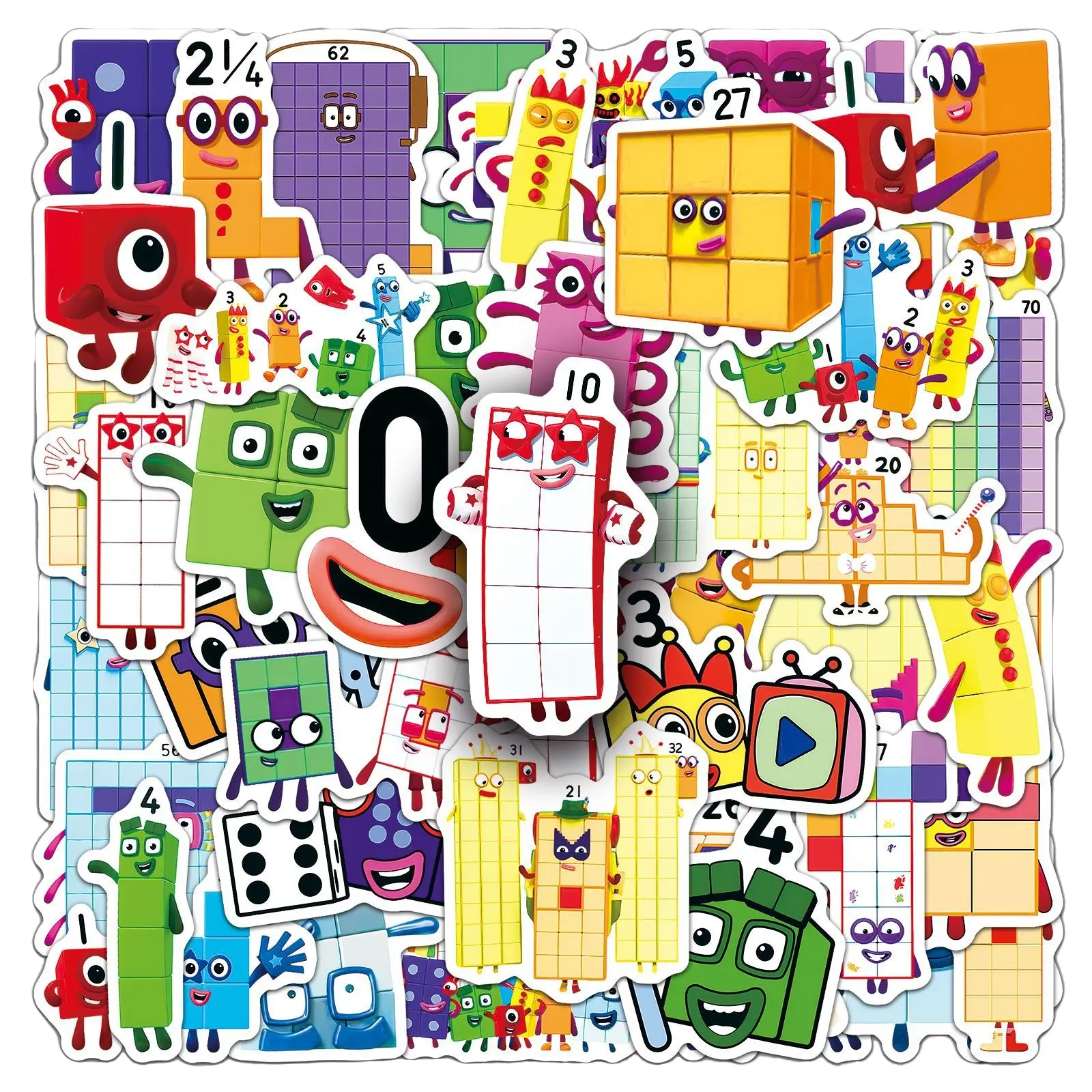 50 Cartoon-Style Numberblocks Digital Building Blocks Sticker Decals Series, Graphic Decal, Funny Stickers, Suitable for Scrapbooks, Diaries, Laptops, Water Bottles, Cars, and Other Faith-based Designs—gifts with Positive Messages.