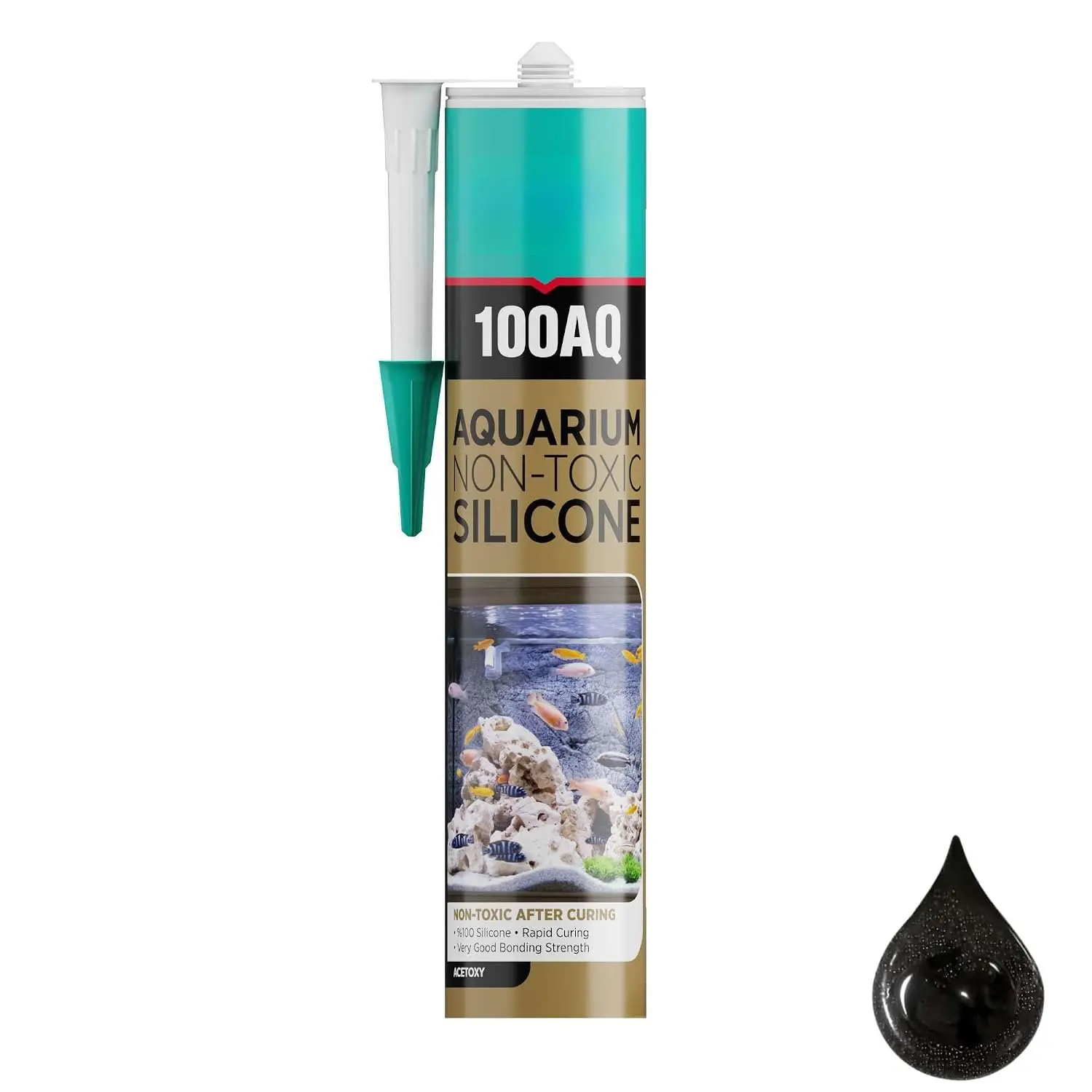 100AQ Black Aquarium Sealant (1x10.1 fl. oz. Pack) - Fish-Safe Glass Adhesive for Aquarists, Leakproof, Rapid Cure, Strong Bond for Glass Surfaces