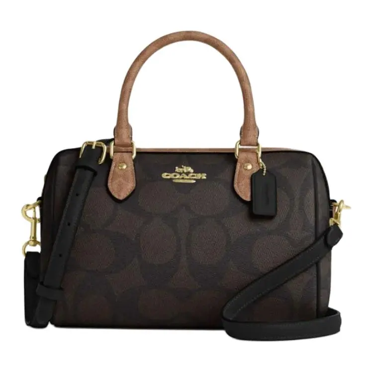COACH Rowan 25 Printed Logo Coated Canvas Crossbody Handbag for Women, Medium, Brown