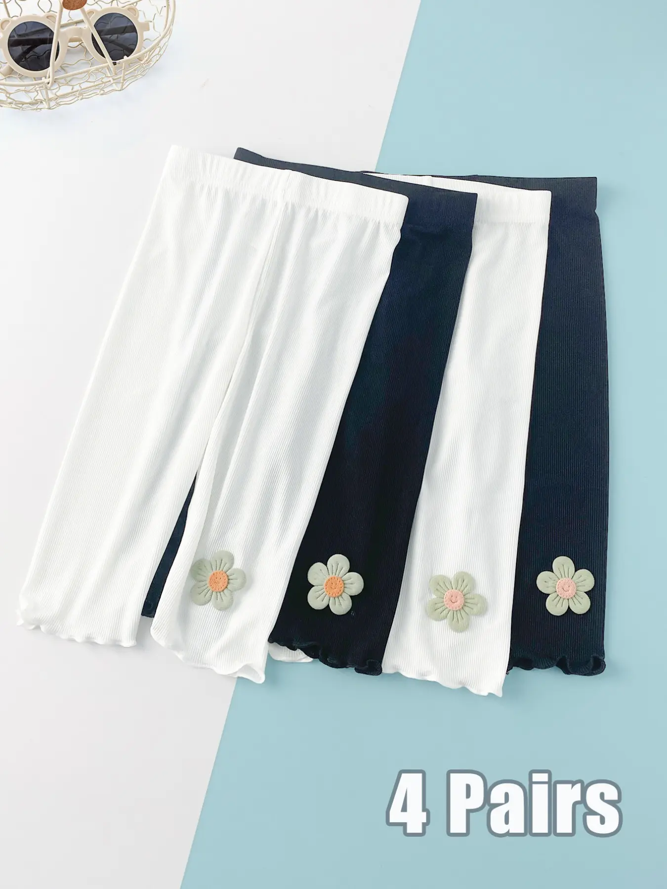 4 PCS Soft Lightweight 7-8 Capri for Children Girls tights - Perfect for Summer Outer & Underwear baby toddler leggings socks