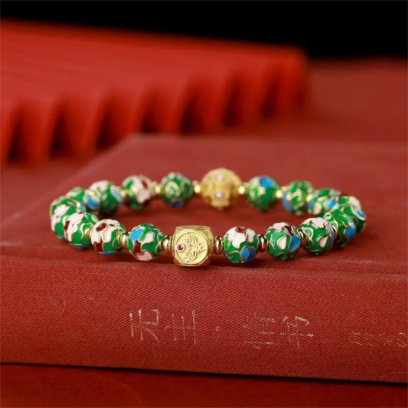Women's Handcrafted Beijing National Scenic Area Cloisonné Bracelet - Copper Base, Filigree Enamel, High-Temp Burn Blue, Polished Beads, Year of the Horse Collectible Cultural Item