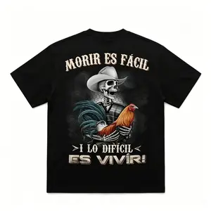 Men's Moris Es Facil Mexican Style T-Shirt, Big Rooster Gamefowl Shirt, Father's Day Ideal Gift, Shirt For Dad For Husband For HimCotton Menswear Casual Top