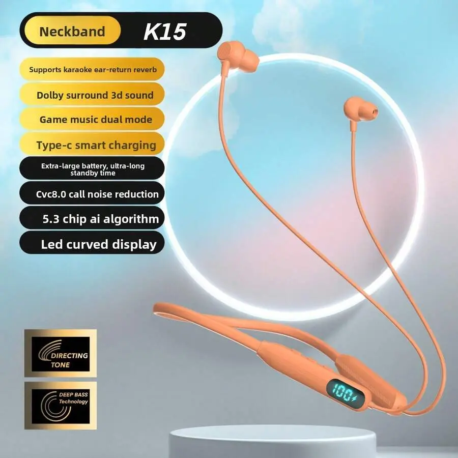 Neckband Headphones, Around Neck Headphones 24H+ Playtime, Headsets With Call Vibration, Shark Jaw Design Wireless Earbuds+Noise/Built-In Mic/IPX4 Waterproof