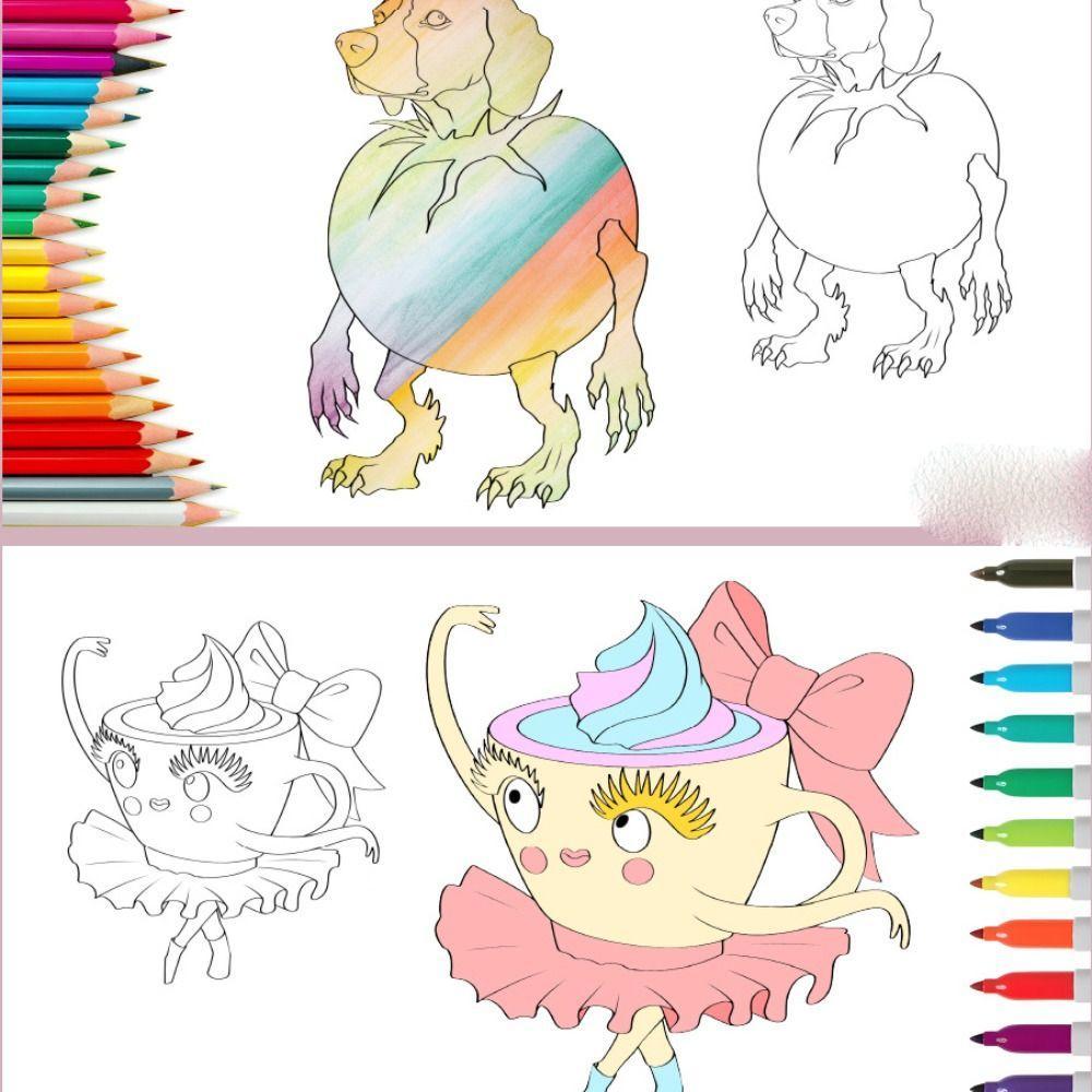 AI Shan Hai Jing Tungtungsahur Cartoon Coloring Book Bombommbini crocodilo Tralaotralala Graffiti Copy Sketch Book Painting DIY