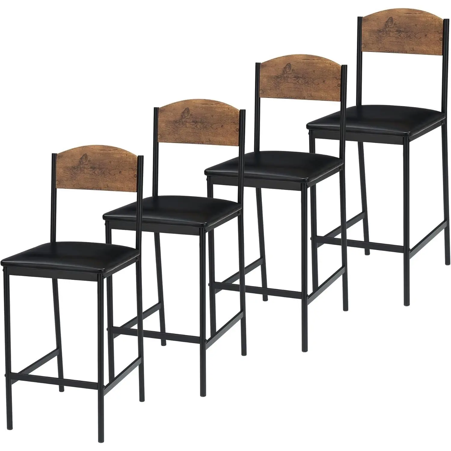 4-Piece PU Leather Armless Counter Height Bar Stool Set - Space-Saving Dining Chairs with Backrest, Footrests, Sturdy Legs, Ideal for Kitchen Islands & Small Apartments, Four Chairs