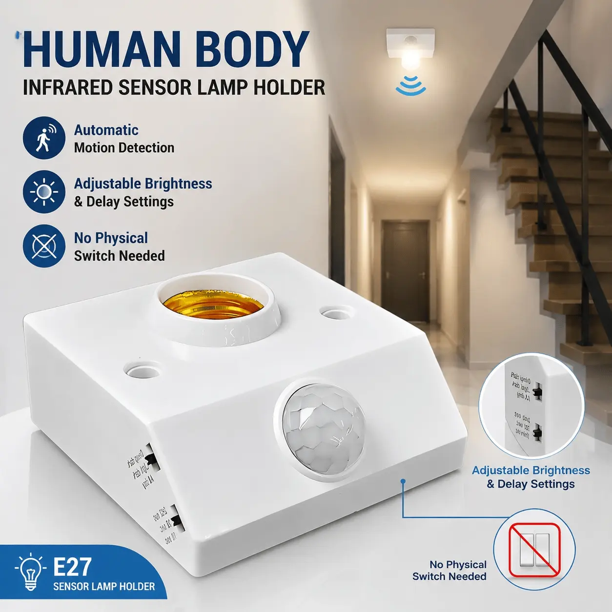 Smart Motion Sensor E27 LED Bulb, Auto On/Off for Indoor Outdoor Lighting, Energy Saving Light Bulb with Dusk to Dawn Sensor for Hallway Stairs Garage Porch Yard, Easy Installation No Wiring Needed