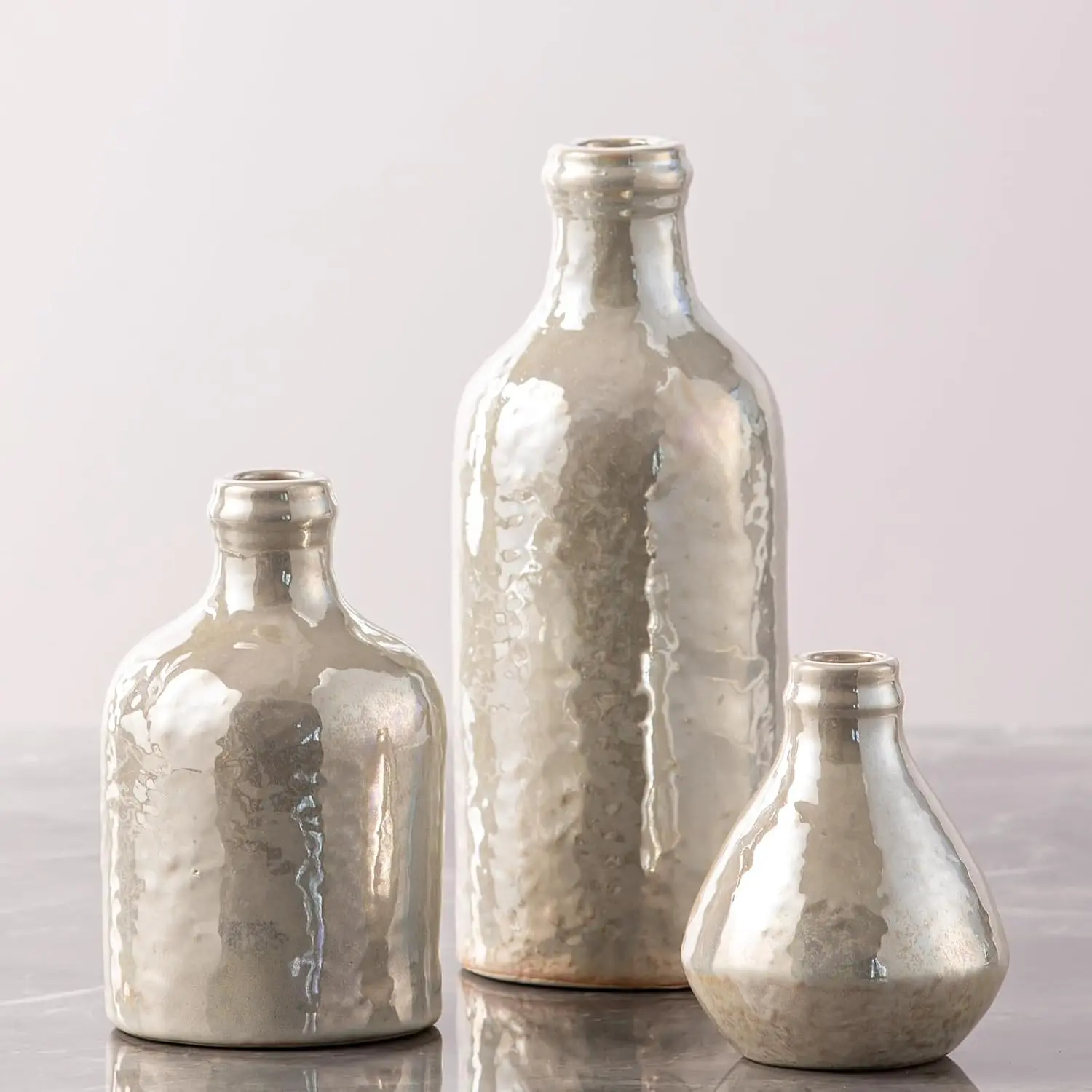 Ceramic Vase Set of 3, Decorative Vases  Decor Modern Neutral Flower Pampass Boho Vase for Living Room, Table, Mantel, Entryway, Bookshelf, Kitchen, Bedroom, Bathroom - White