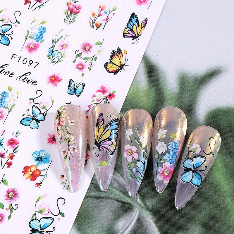 8 Vibrant Butterfly and Floral Nail Art Stickers, 3D Spring Summer Designs, Elegant Rose Daisy Lotus, Flower Design Nails, Nail Decorations, Butterfly Decor