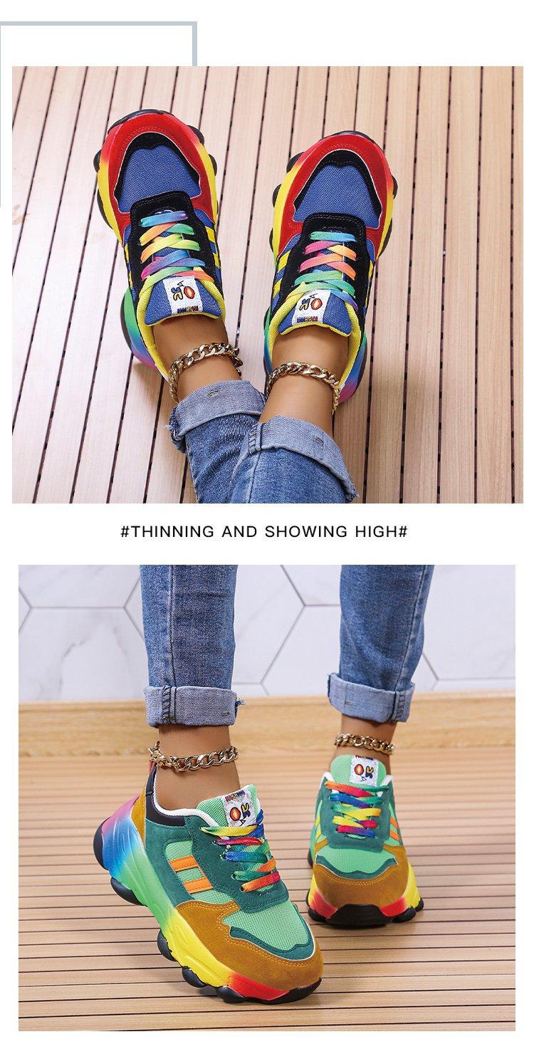 2026 Spring and Autumn New Colorful Dad Shoes Hip-Hop Street Style Sports Color-Block Casual Unique Platform Rainbow Women's Shoes Large Size Comfortable and Durable