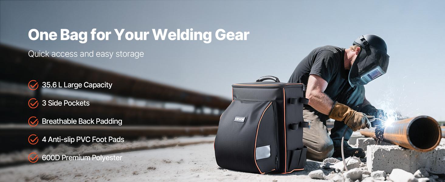 VEVOR Welding Backpack, 35.6L Welder Backpack for Tools and Helmet, 600D Polyester Extreme Gear Pack with Helmet Catch Bag, Multi-Purpose Gear Storage Bag for Welding, Outdoor Camping, Mountaineering VEVOR Welding Backpack, 35.6L Welder Backpack for Tools and Helmet, 600D Polyester Extreme Gear Pack with Helmet Catch Bag, Multi-Purpose Gear Storage Bag for Welding, Outdoor Camping, Mountaineering