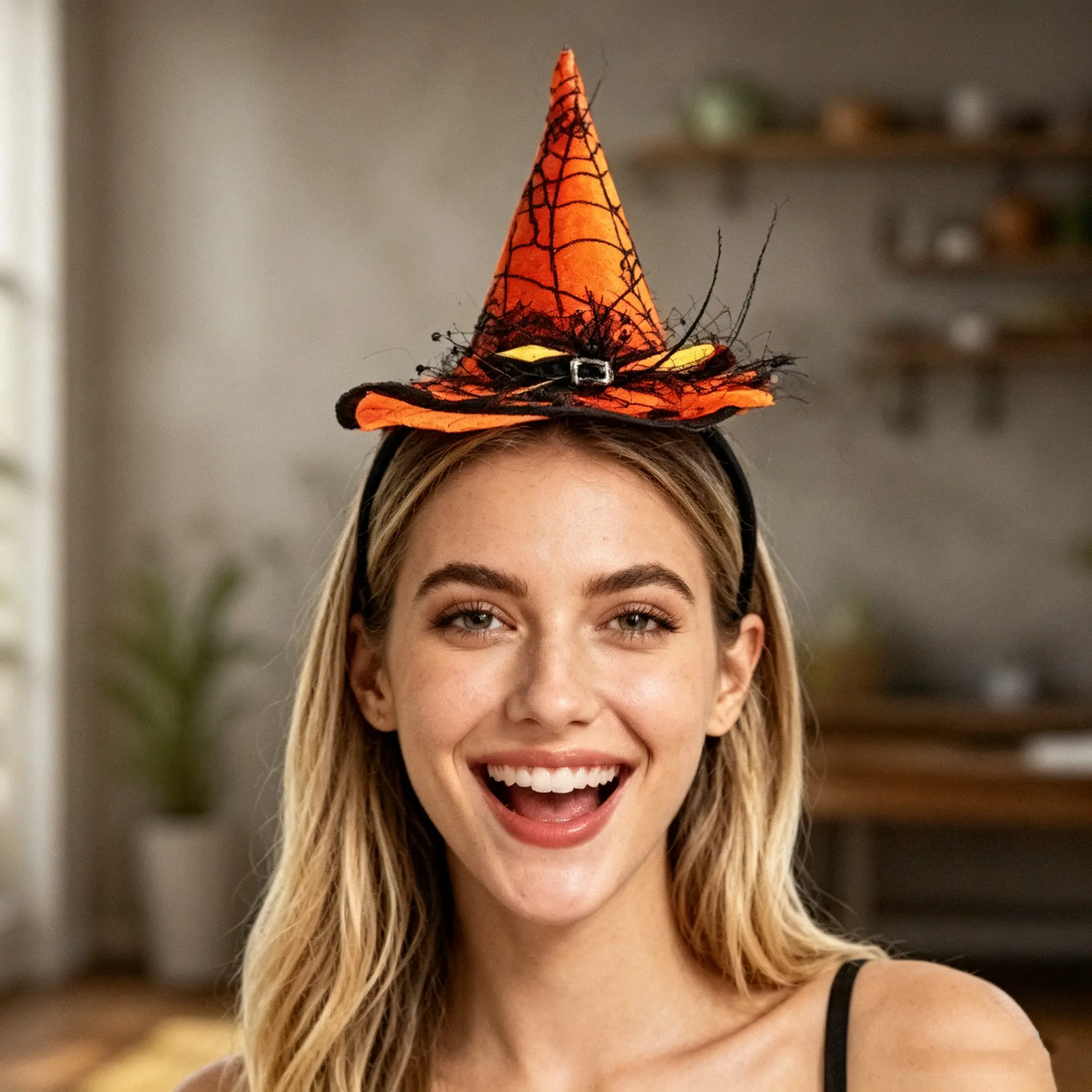 Halloween Orange Web Witch Hat Headbands, 2-Pack Hair Accessories Set for Party Surprises, Evening, Surprise