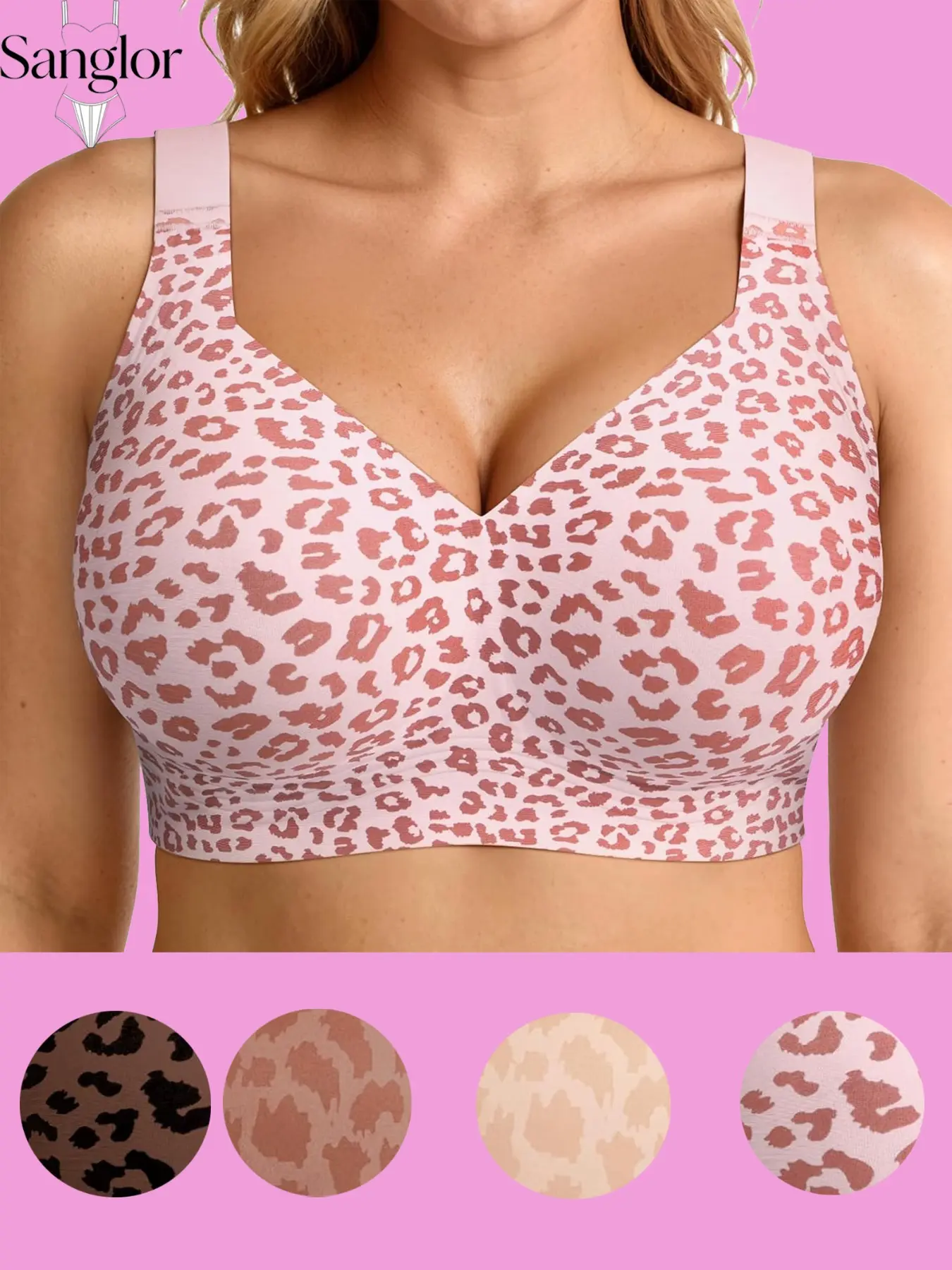 Sanglor Women Plus Size Jelly Bras Wirefree Full Coverage No Underwire Everyday Bras Comfortable Wireless Padded Tshirt Bra