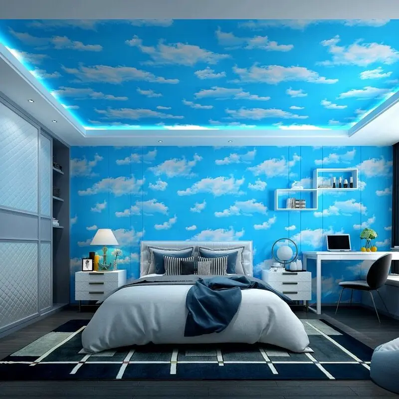 1 roll 17.72 x 196.85 Inches blue sky white cloud contact paper, waterproof removable vinyl, easy DIY installation, home decor and renovation for living room kitchen bedroom dormitory