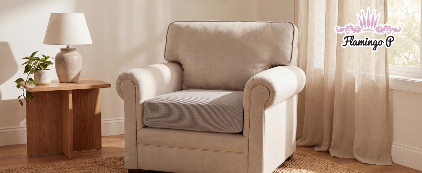 Stretch Couch Cushion Cover 1 Pack Individual Seat Slipcover with Elastic Bottom, Machine Washable Furniture Protector (1 Seat Cushion Cover, Sand)