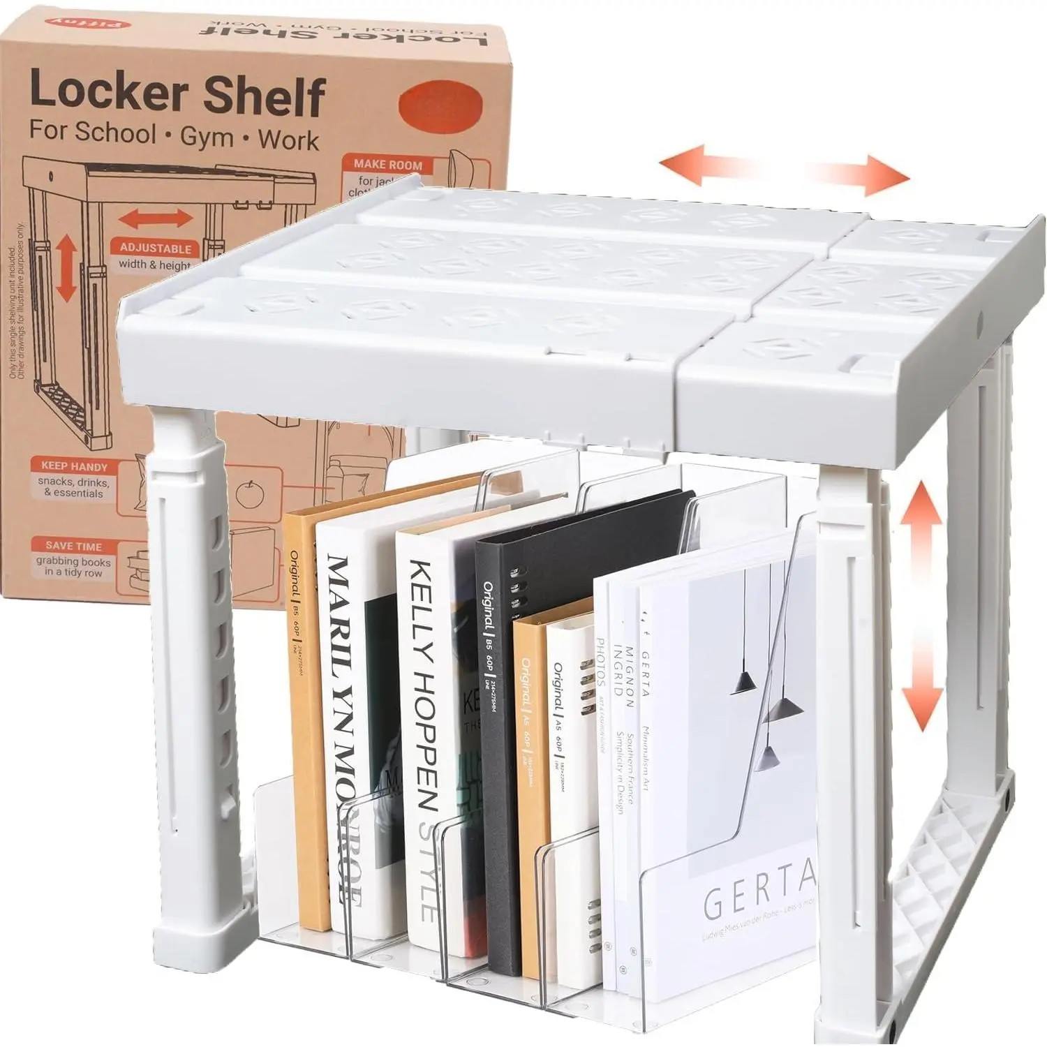 Locker Organizer Shelf, Adjustable Width and Height, Stackable, Ideal Locker Shelf for School, Office, Gym Lockers, or Even Kitchen Cabinets & Under Sink Organization (White 1 Pack)